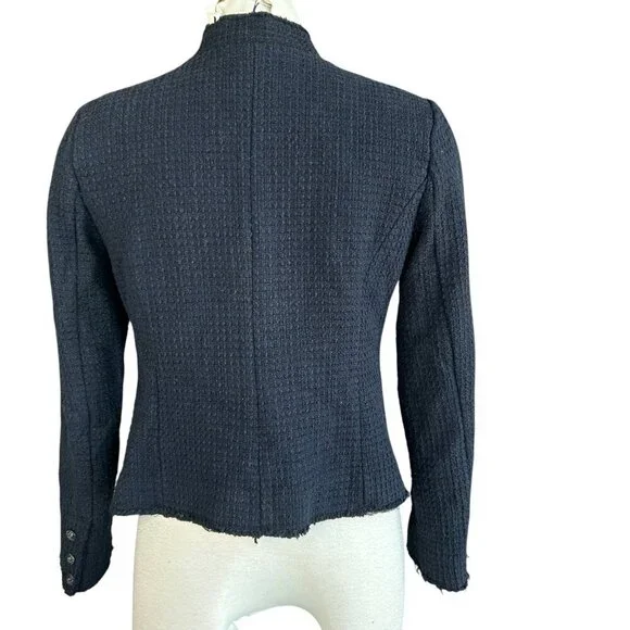 Willow Clay Navy Blue Tweed Military Style Raw Edge Business Blazer Size Small